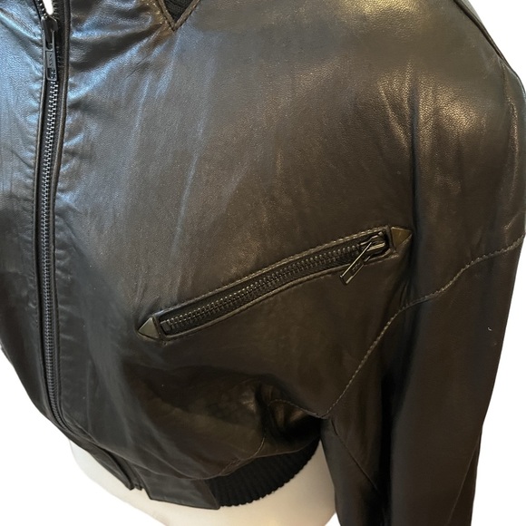 Vintage Michael Hoban North Beach Leather Black Cropped Bomber Jacket size XS - Picture 5 of 14